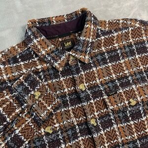 NWT Lee Plaid Jacquard Overshirt Jacket Men's Small Brown Copper Cotton Cottage